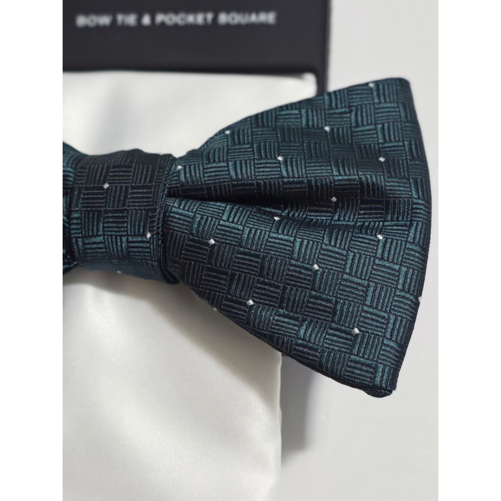 Alfani Bow Tie and‎ Pocket Square Set Mens Forest Green Textured NWT - Picture 3 of 5